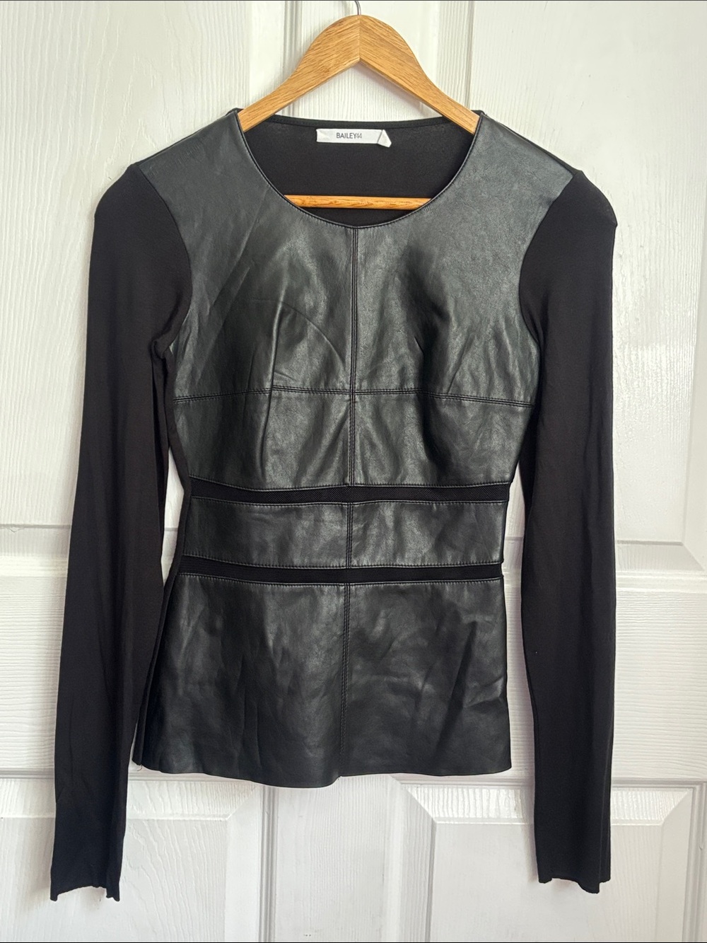 Bailey44 Black Faux Leather Panel Long Sleeve Top Size XS